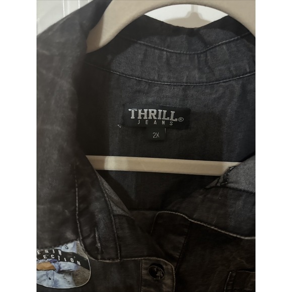 Thrill Jeans Stonewashed Denim Dress Sz 2x Long Back Raw Edge Thrashed New Tags - Picture 4 of 11